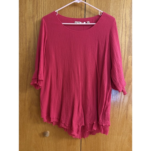 Soft Surroundings Wms M Gauze Siesta Key Tunic Raspberry Wine Pink Comfort Shirt - Picture 1 of 8